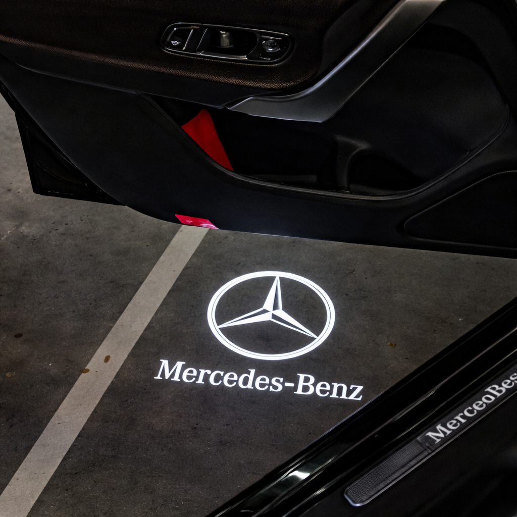 White Mercedes-Benz Logo Door Lighting